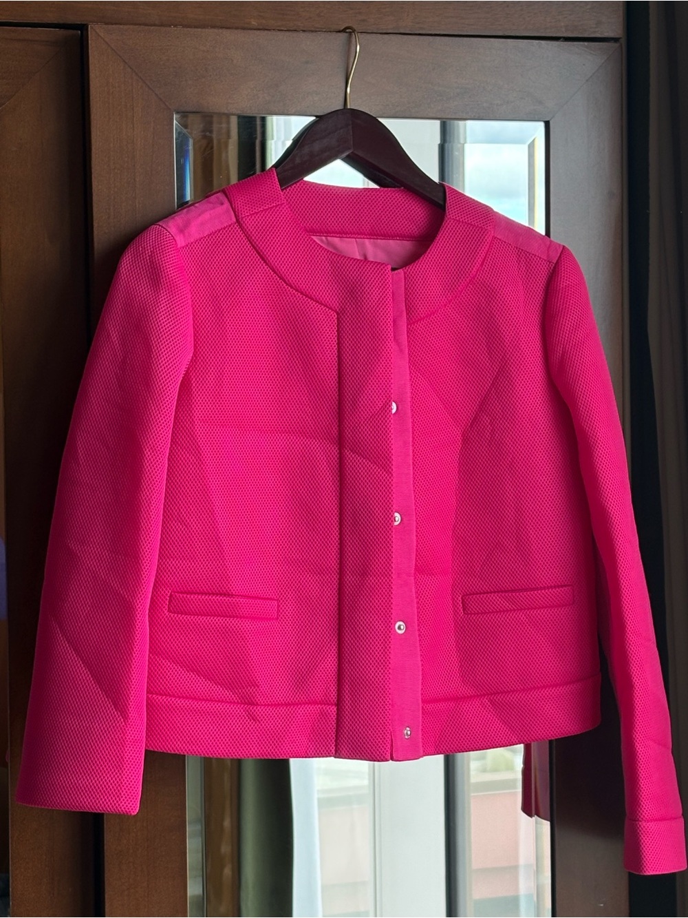 Magaschoni Vibrant Pink Collarless Textured Jacket